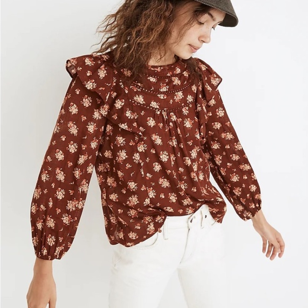 Madewell Ladder-Trim Ruffle Top in Homestead‎ Bouquet
